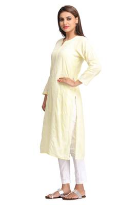 Lemon Embroidered Cotton Chikankari Kurti  3