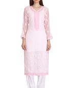Pink Embroidered Georgette Chikankari Kurti