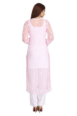 Pink Embroidered Georgette Chikankari Kurti 2