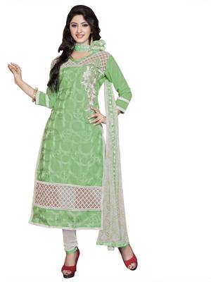 Green embroidered cotton salwar with dupatta 1