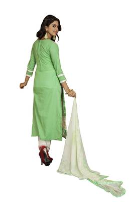 Green embroidered cotton salwar with dupatta 2