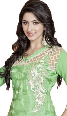 Green embroidered cotton salwar with dupatta 3