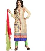 Beige embroidered cotton salwar with dupatta