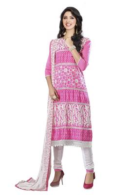 Pink embroidered cotton salwar with dupatta 1