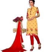 Yellow Embroidered Cotton Salwar With Dupatta
