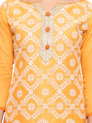 Orange embroidered cotton salwar with dupatta 3
