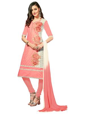 Peach embroidered cotton salwar with dupatta 1