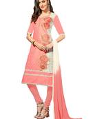 Peach embroidered cotton salwar with dupatta
