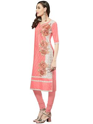 Peach embroidered cotton salwar with dupatta 3