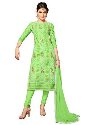 Green embroidered cotton salwar with dupatta 1