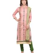 Peach embroidered cotton salwar with dupatta