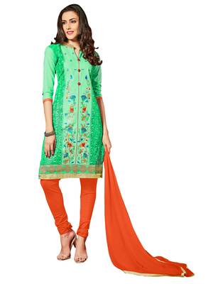 Green embroidered cotton salwar with dupatta 1