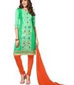 Green embroidered cotton salwar with dupatta