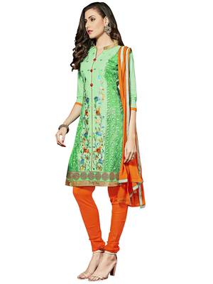 Green embroidered cotton salwar with dupatta 3