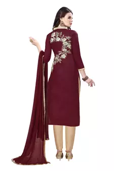 Brown embroidered cotton salwar with dupatta