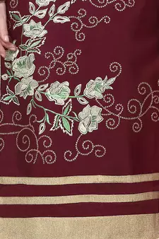 Brown embroidered cotton salwar with dupatta