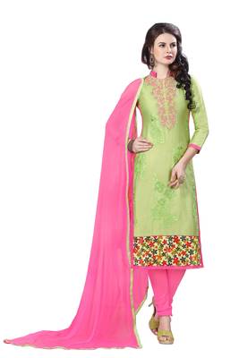 Green embroidered cotton salwar with dupatta 1