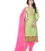 Green embroidered cotton salwar with dupatta