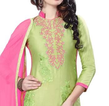 Green embroidered cotton salwar with dupatta 3