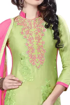 Green embroidered cotton salwar with dupatta