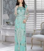 Sea Green Embroidered Net And Satin Islamic Kaftans