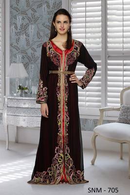 Black And Red Satin Embroidered Faux Georgette And Satin Islamic Kaftans 1