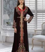 Black And Red Satin Embroidered Faux Georgette And Satin Islamic Kaftans