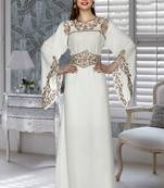 Off White Embroidered Faux Georgette Islamic Kaftans