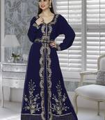 Navy Blue Embroidered Faux Georgette Islamic Kaftans