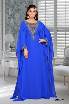 Royal Blue Embroidered Faux Georgette Farasha 1