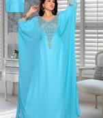 Blue Embroidered Faux Georgette Farasha Kaftan
