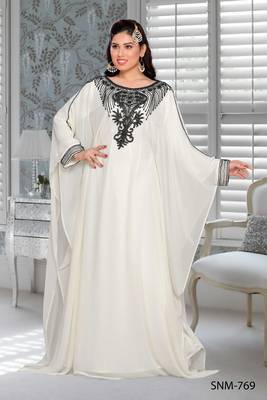 Off White Embroidered Faux Georgette Farasha 1