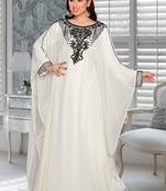 Off White Embroidered Faux Georgette Farasha