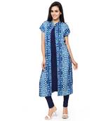 Blue Floral Print Rayon Cotton Stitched Kurti