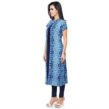 Blue Floral Print Rayon Cotton Stitched Kurti 2