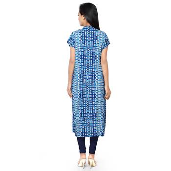 Blue Floral Print Rayon Cotton Stitched Kurti 3