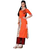 Orange embroidered cotton stitched kurti