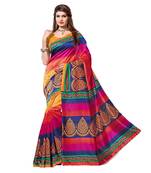 Pink printed bhagalpuri silk saree with blouse