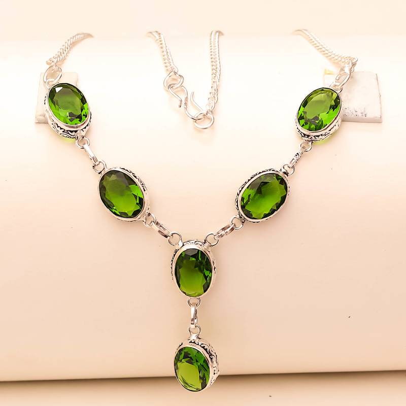 Green peridot gemstone 925 silver jewelry necklace 16-18"
