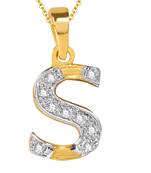 Cubic Zirconia Stone Studded Alphabet 'S' Pendant with Chain