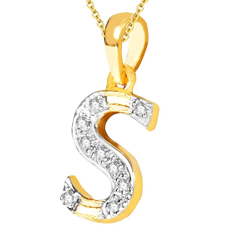 Cubic Zirconia Stone Studded Alphabet 'S' Pendant with Chain
