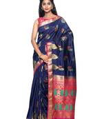 Sudarshan silk Navy blue printed tussar silk saree with blouse