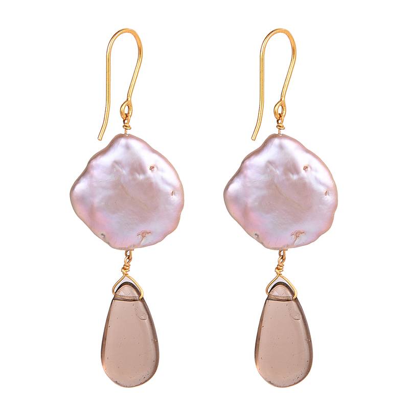 PS 18Kt Gold Coin Pearls with smoky topaz drops