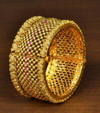Gold Plated Ruby Stone Embellished Copper made Wedding Essential Bracelet  1