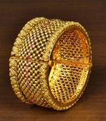 Gold Plated Ruby Stone Embellished Copper made Wedding Essential Bracelet 