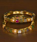 Copper Made Kundan, Pearl and Ruby Panna Stone Embellished High End Bangle Set for Women