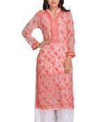 Peach Embroidered Georgette Chikankari Kurti 
