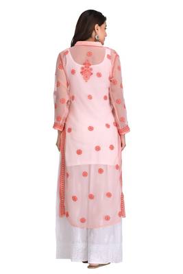 Peach Embroidered Georgette Chikankari Kurti  2
