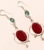 Red ruby,aqua apatite gemstone 925 silver jewelry earring 2.57"