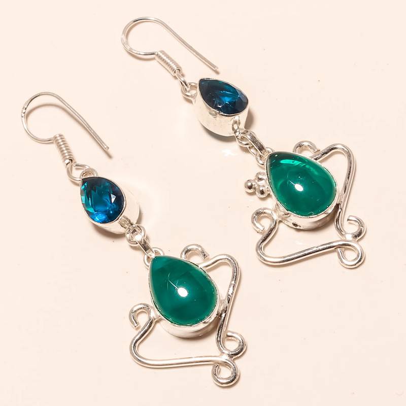 Green tourmaline,blue sapphire gemstone 925 silver jewelry